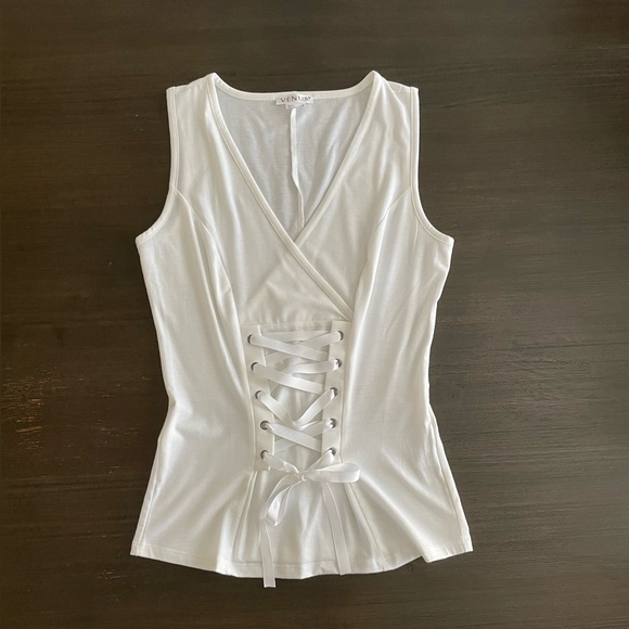 Venus White Lace Up Front Tank Top - Picture 1 of 3